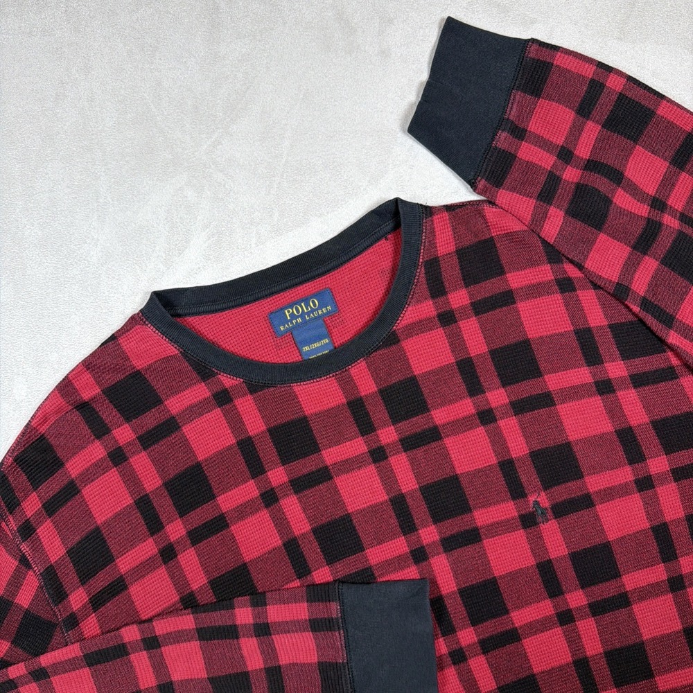 Polo Ralph Lauren Buffalo Plaid Thermal Shirt Men's 2XL Red Black Pony Logo
